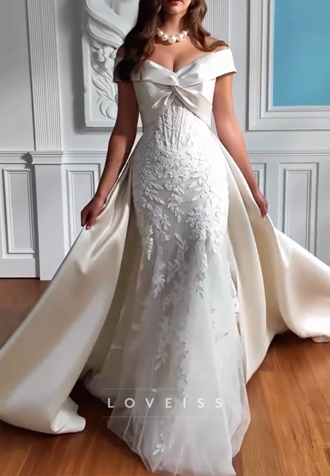 Off-Shoulder Mermaid Gown with Satin Overskirt