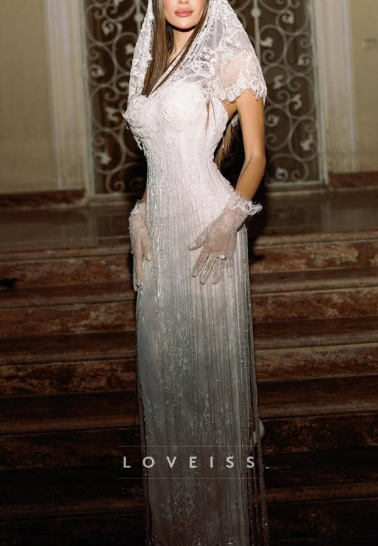 Hooded Lace Sheath Wedding Dress