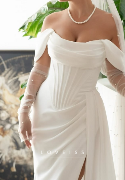 Off-the-Shoulder Corset Satin Wedding Dress