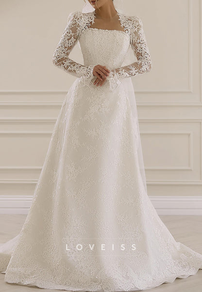 Long Sleeve Lace Ball Gown Wedding Dress with Train