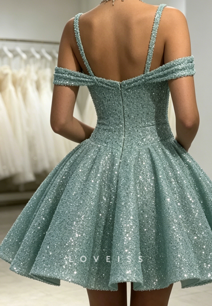 Off-The-Shoulder Sequined A-Line Homecoming Dress