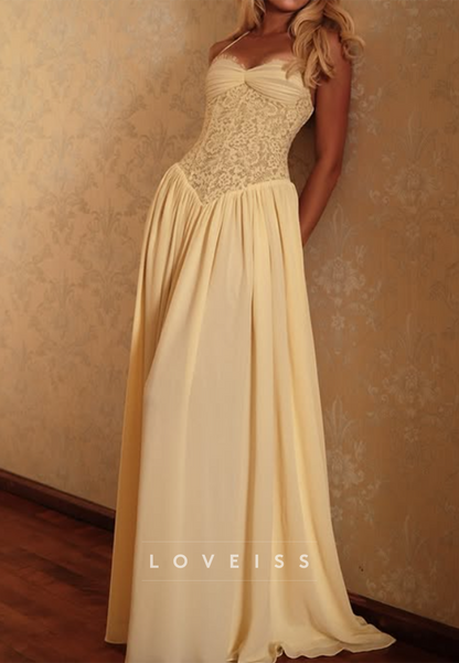 Lace Bodice A-Line Gown with Corset Lace-Up Back