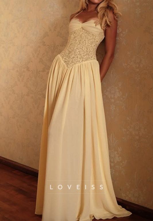 Lace Bodice A-Line Gown with Corset Lace-Up Back