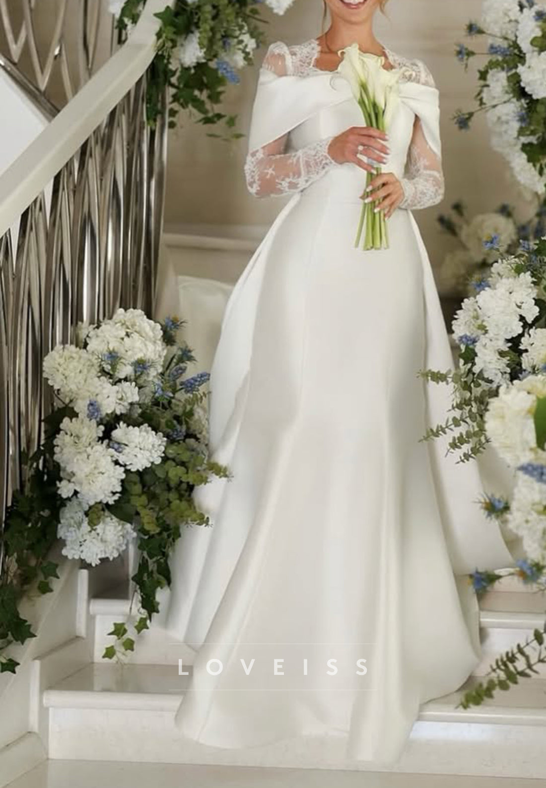 Lace Long Sleeve Wedding Dress with Foldover Cape
