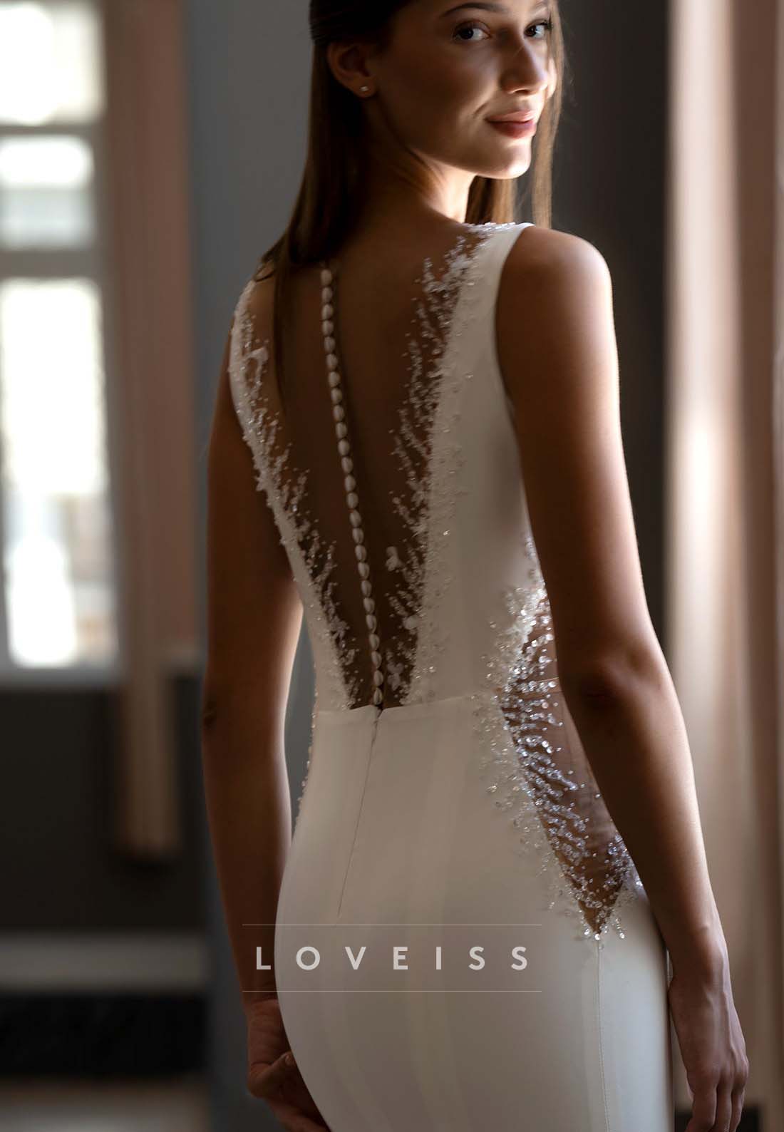 Deep V-Neck Mermaid Wedding Dress with Gloves