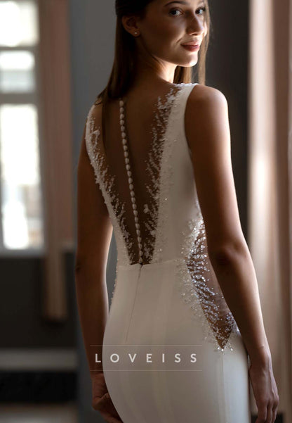 Deep V-Neck Mermaid Wedding Dress with Gloves