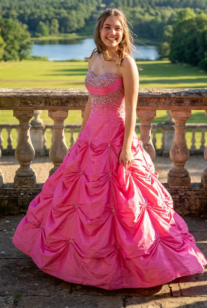 Strapless Beaded Ball Gown with Pick-Up Skirt