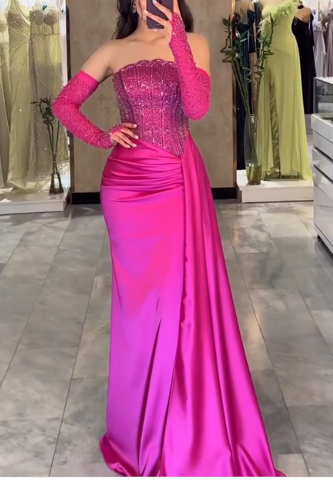 Beaded Corset Satin Evening Gown