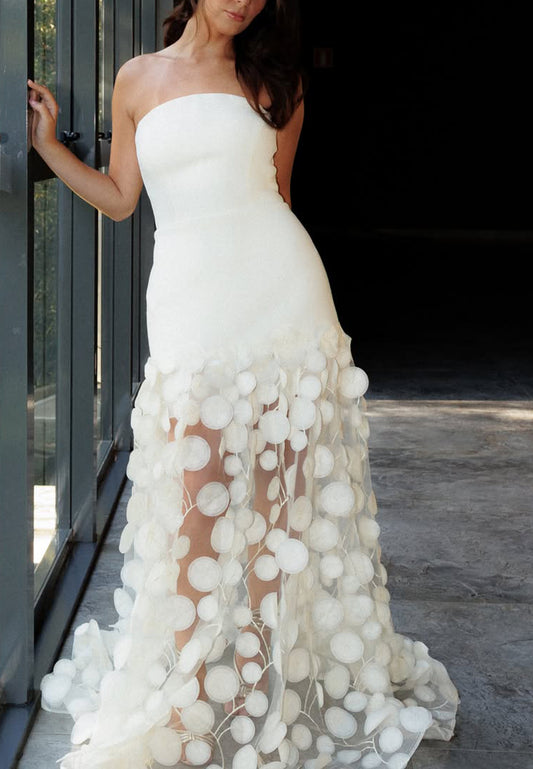 Strapless Gown with Sheer Petal Circle Skirt