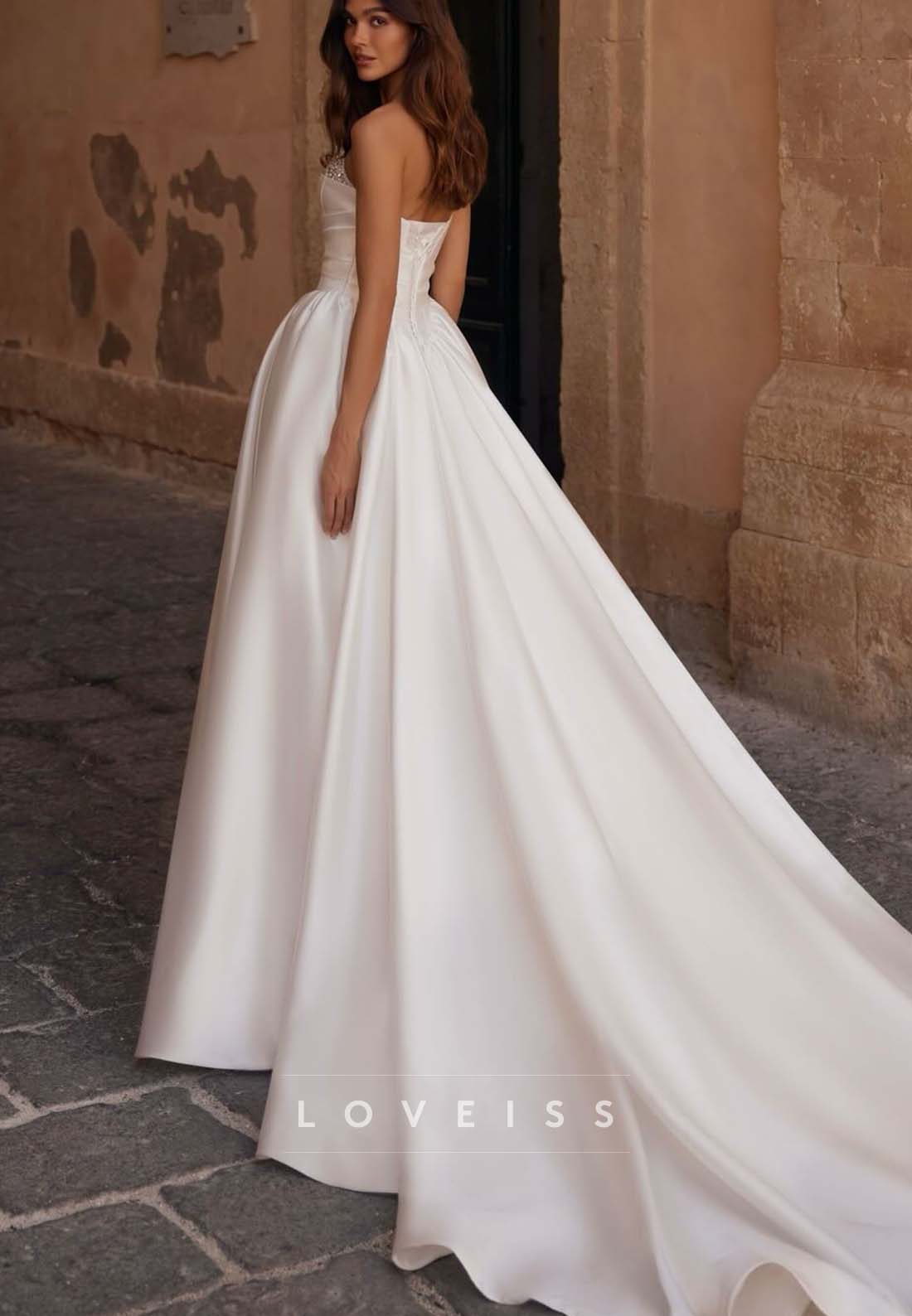 Pleated Ball Gown with Beaded Illusion Sleeves
