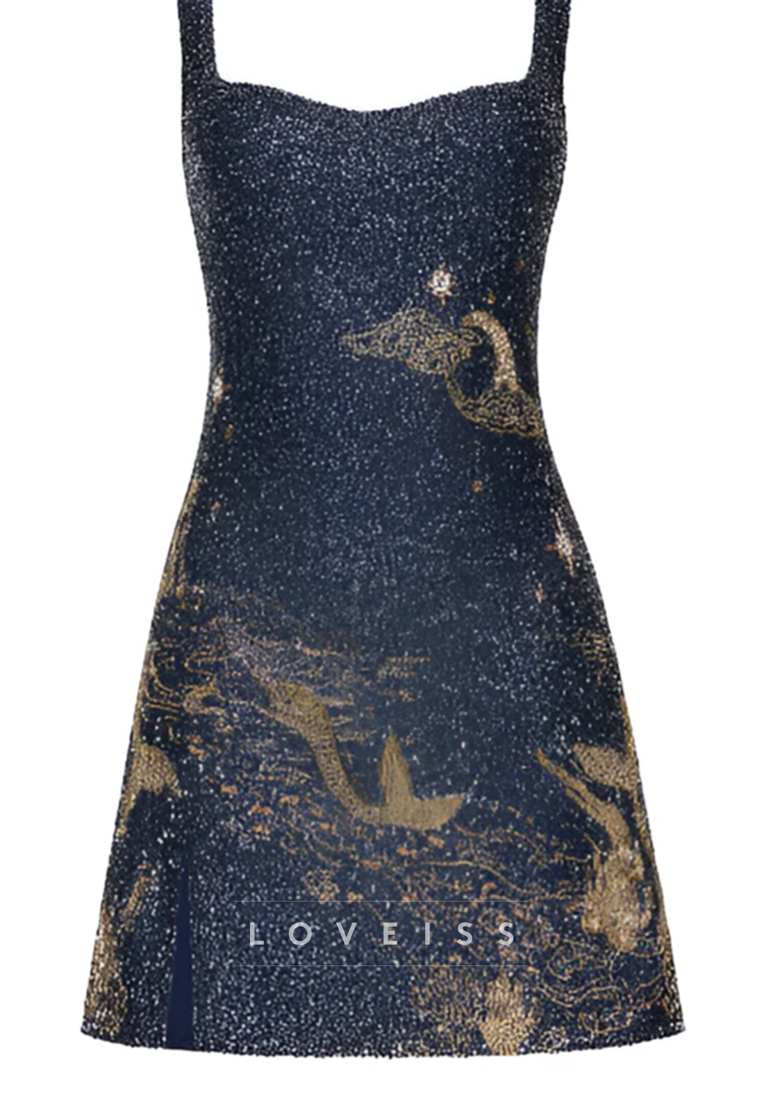 Beaded Celestial Butterfly Mini Dress with Slit