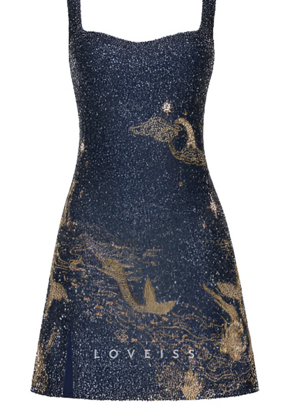Beaded Celestial Butterfly Mini Dress with Slit