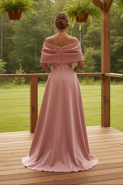 Off-Shoulder Embroidered Gown with Overskirt