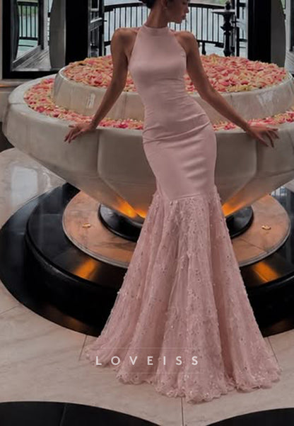 Halter Mermaid Gown with Textured Flared Skirt