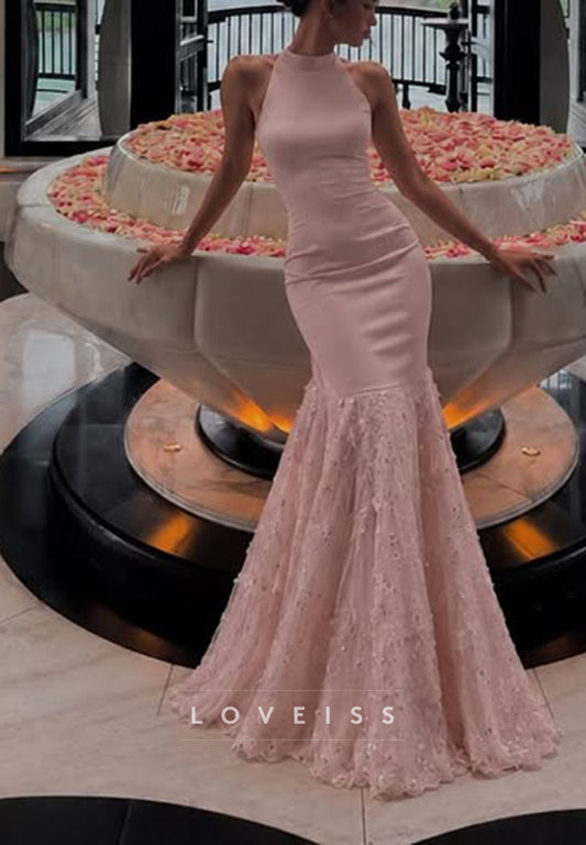 Halter Mermaid Gown with Textured Flared Skirt