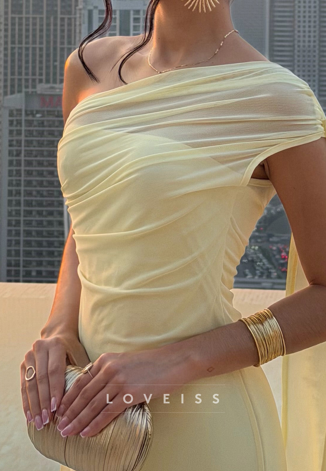 One-Shoulder Maxi Dress with Shoulder Drape