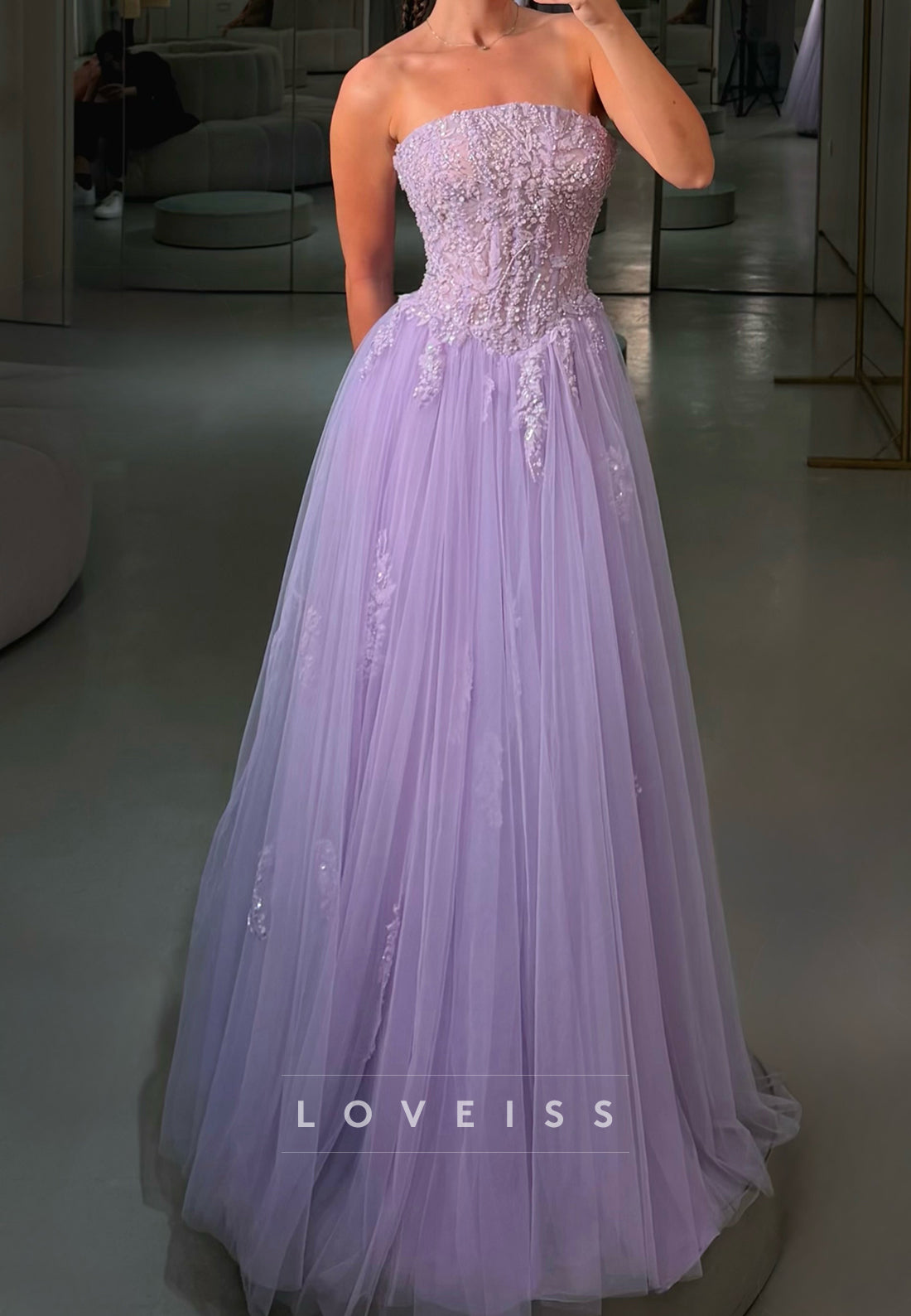 Strapless Beaded Corset Tulle A-Line Gown