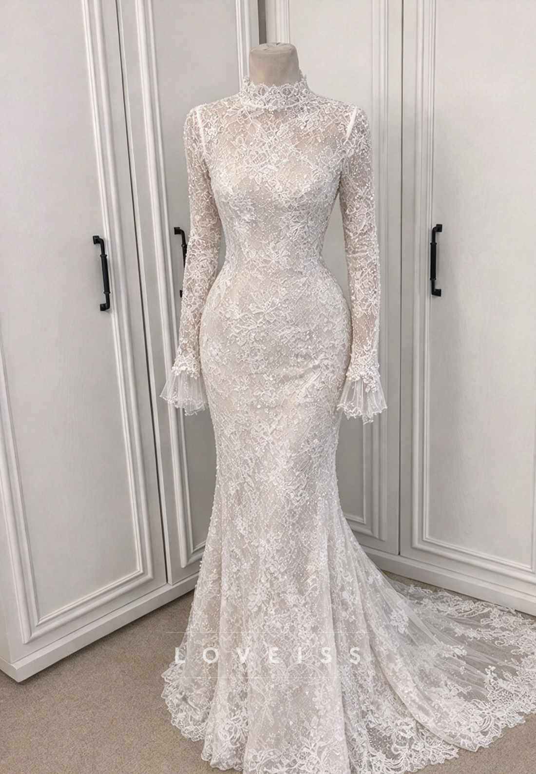 High Neck Lace Mermaid Wedding Dress
