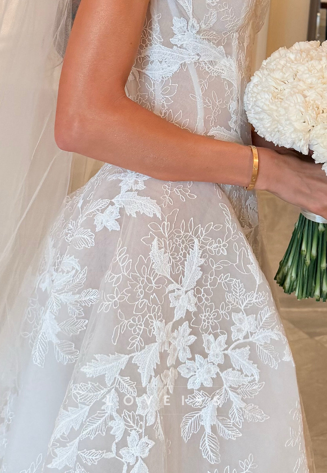 Strapless Lace A-Line Wedding Dress with Corset Bodice