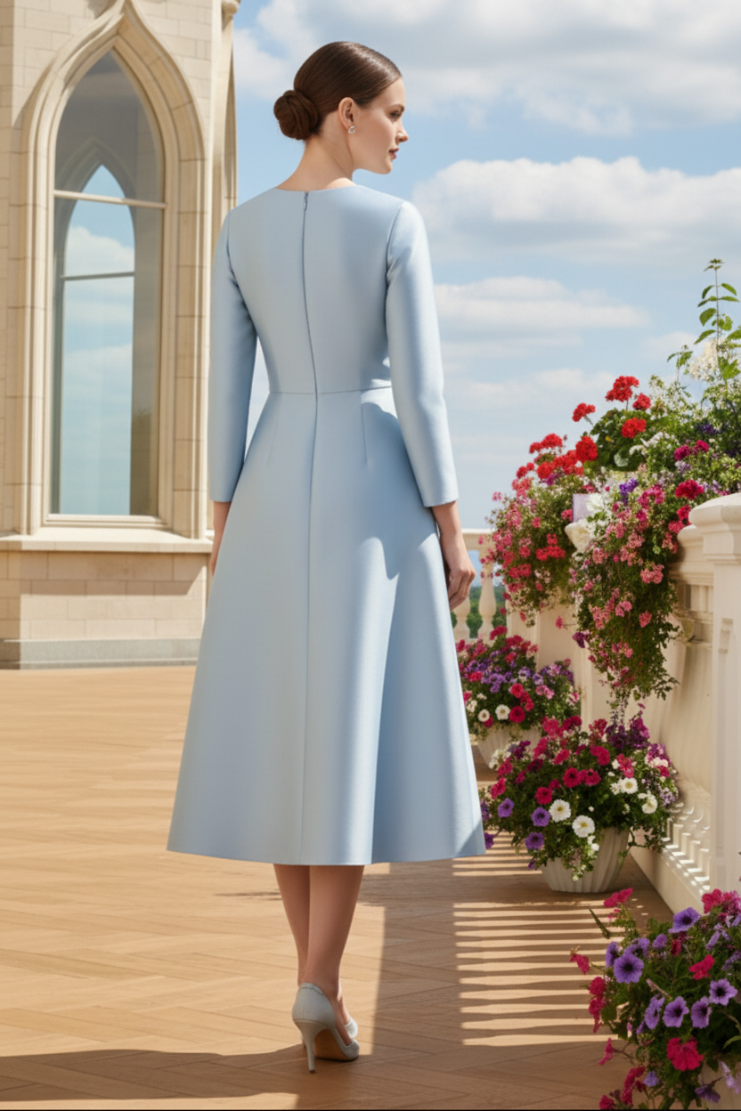 Satin A-Line Midi Dress with Bow Details