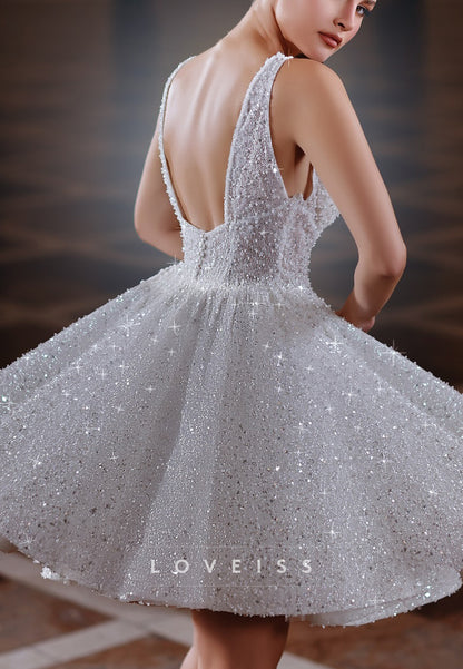 Sparkly V-Neck Low Back A-Line Mini Dress