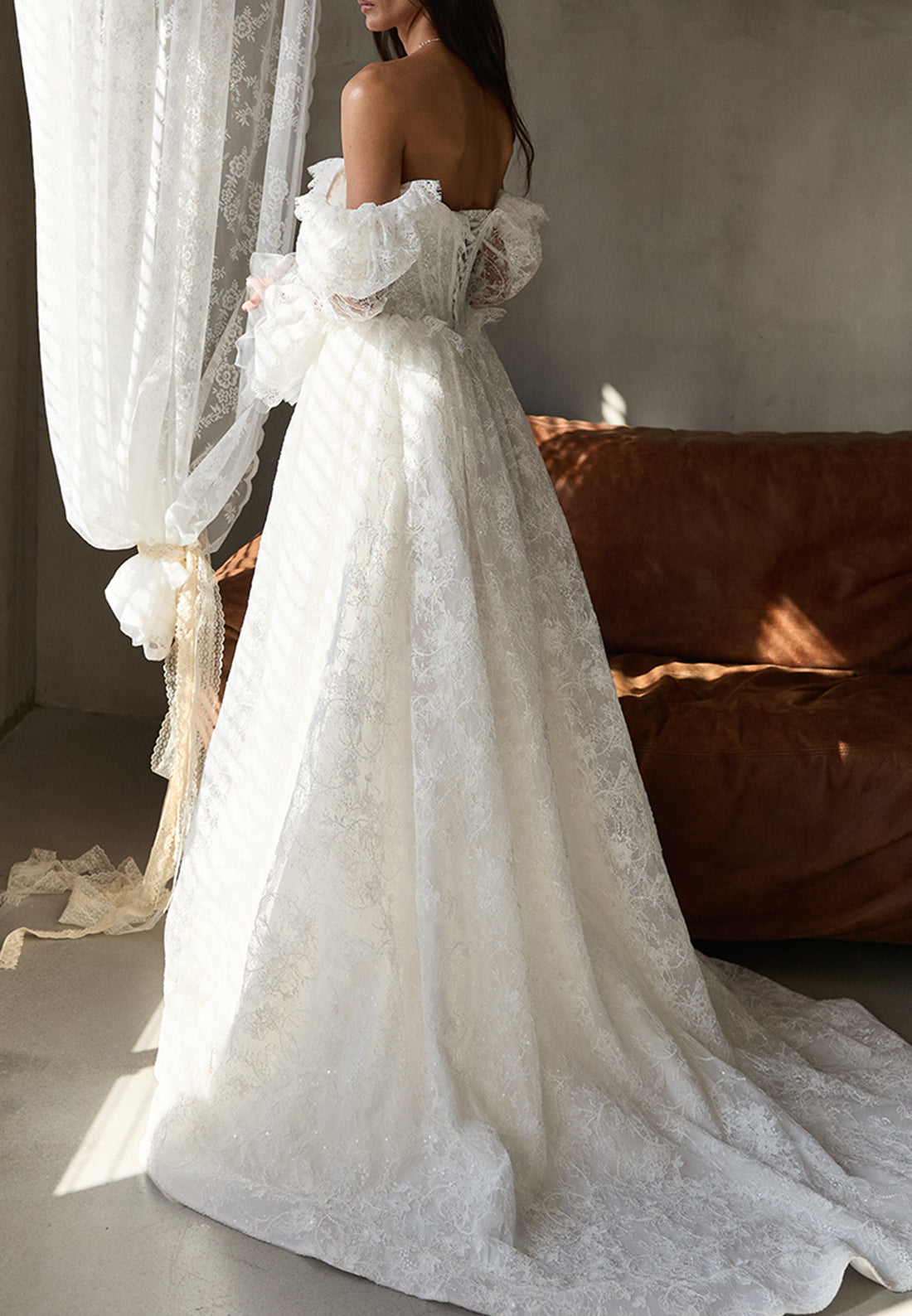 Off-Shoulder Lace Ball Gown Wedding Dress