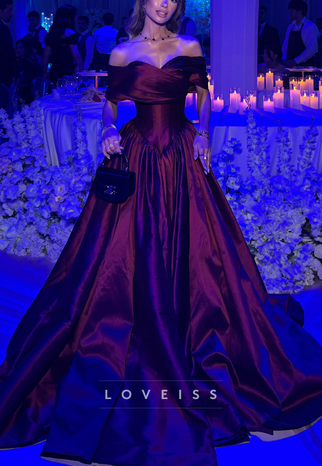 Off-the-Shoulder Corset Ball Gown with Train