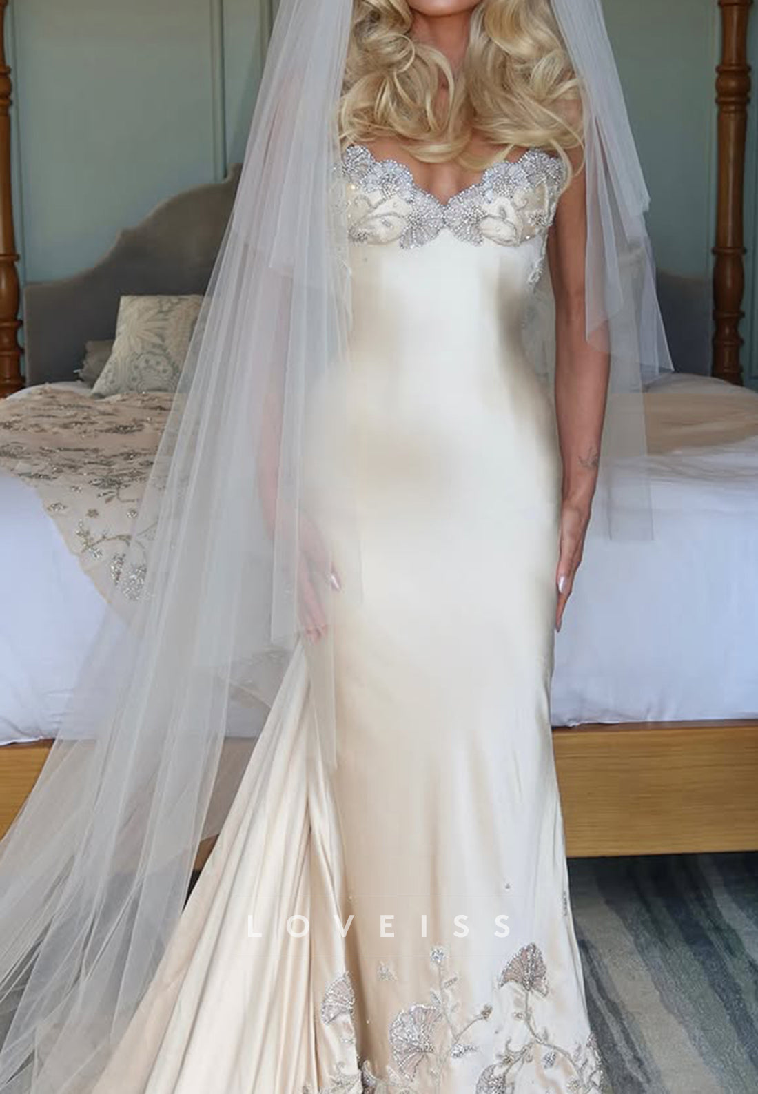 Embroidered Bustier Satin Wedding Dress
