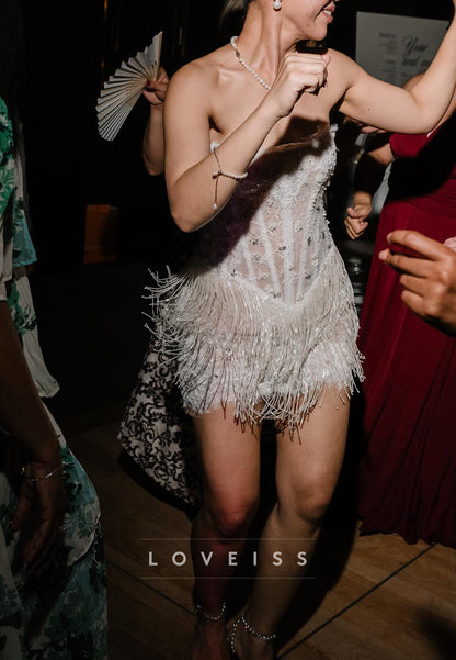 Strapless Lace Corset Fringe Mini Dress
