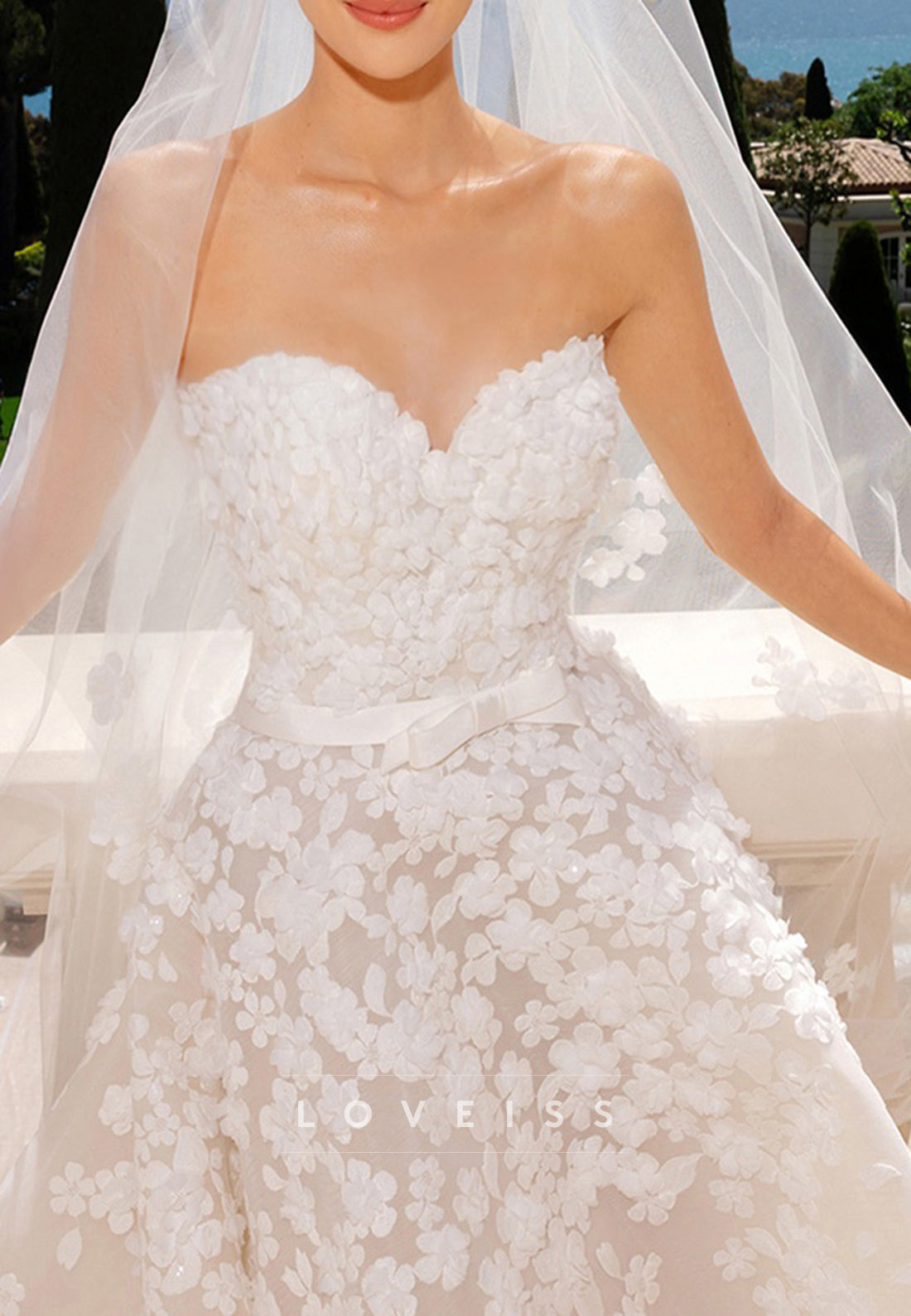 Strapless 3D Floral Applique Ball Gown Wedding Dress