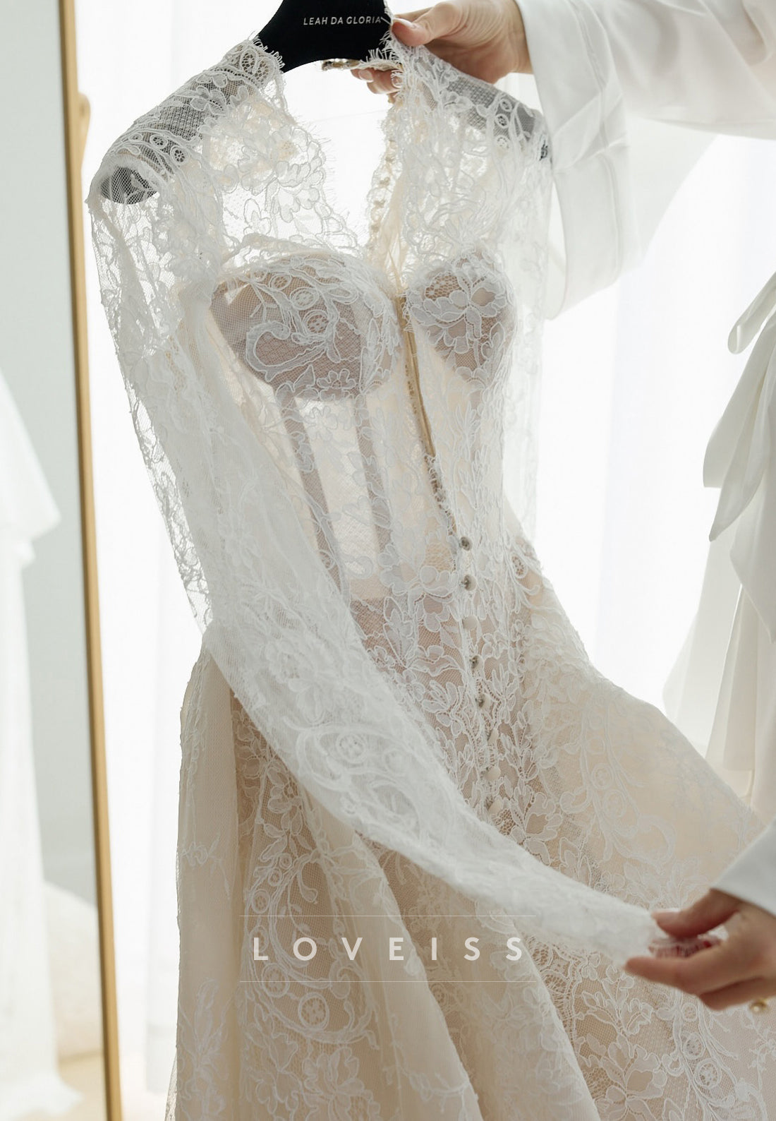 Long Sleeve Lace Wedding Gown with Overskirt