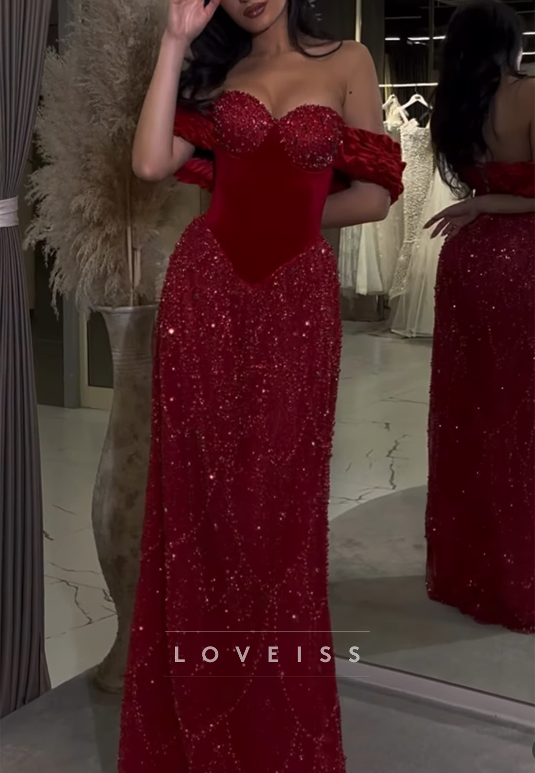 Velvet Corset Evening Gown with Beaded Skirt