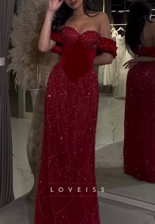 Velvet Corset Evening Gown with Beaded Skirt