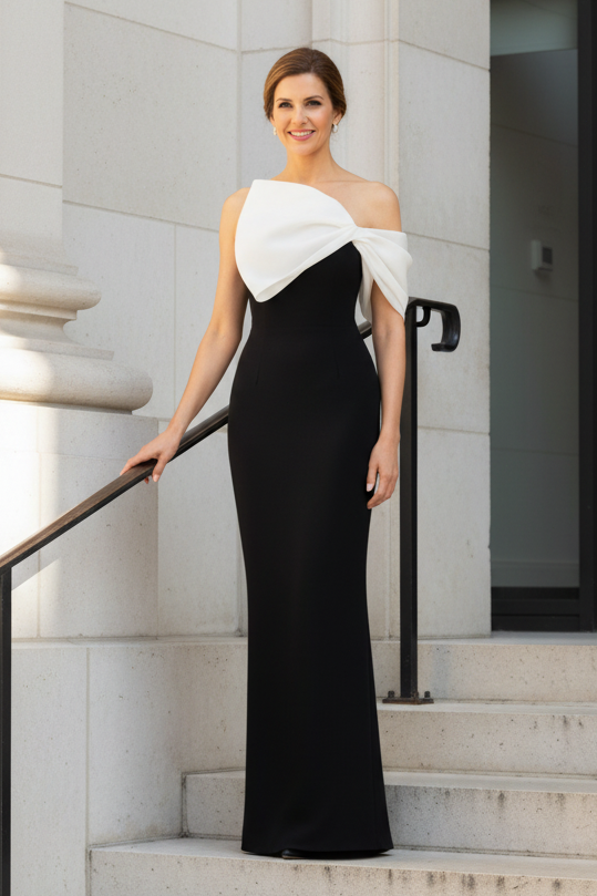 Asymmetrical One-Shoulder Crepe Column Evening Gown