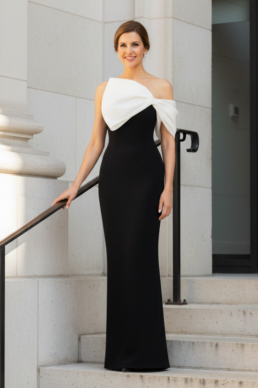 Asymmetrical One-Shoulder Crepe Column Evening Gown