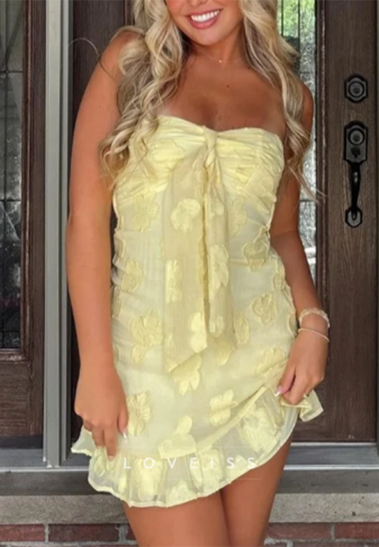 Strapless Floral Jacquard Open Back Mini Dress