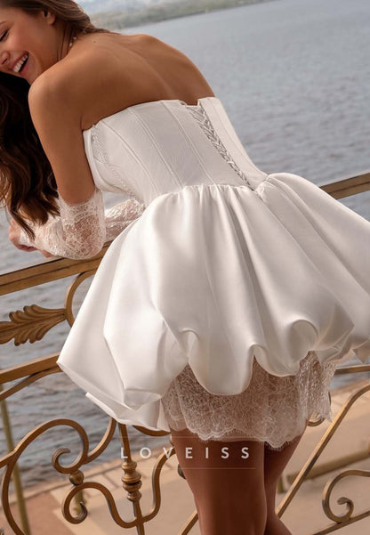 Strapless Bubble Mini Dress with Lace Hem