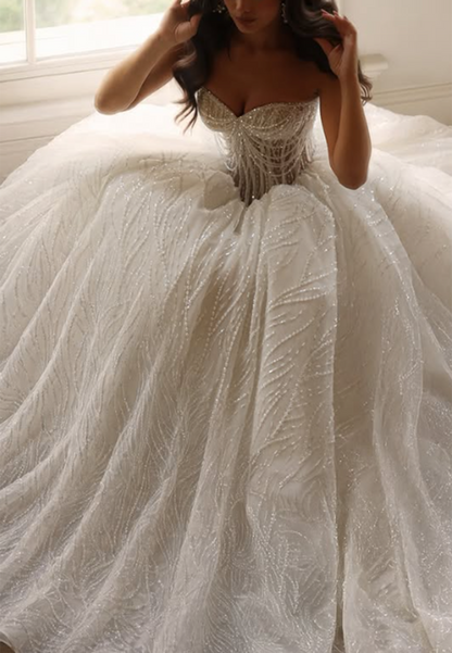 Beaded Corset Strapless Ball Gown Wedding Dress