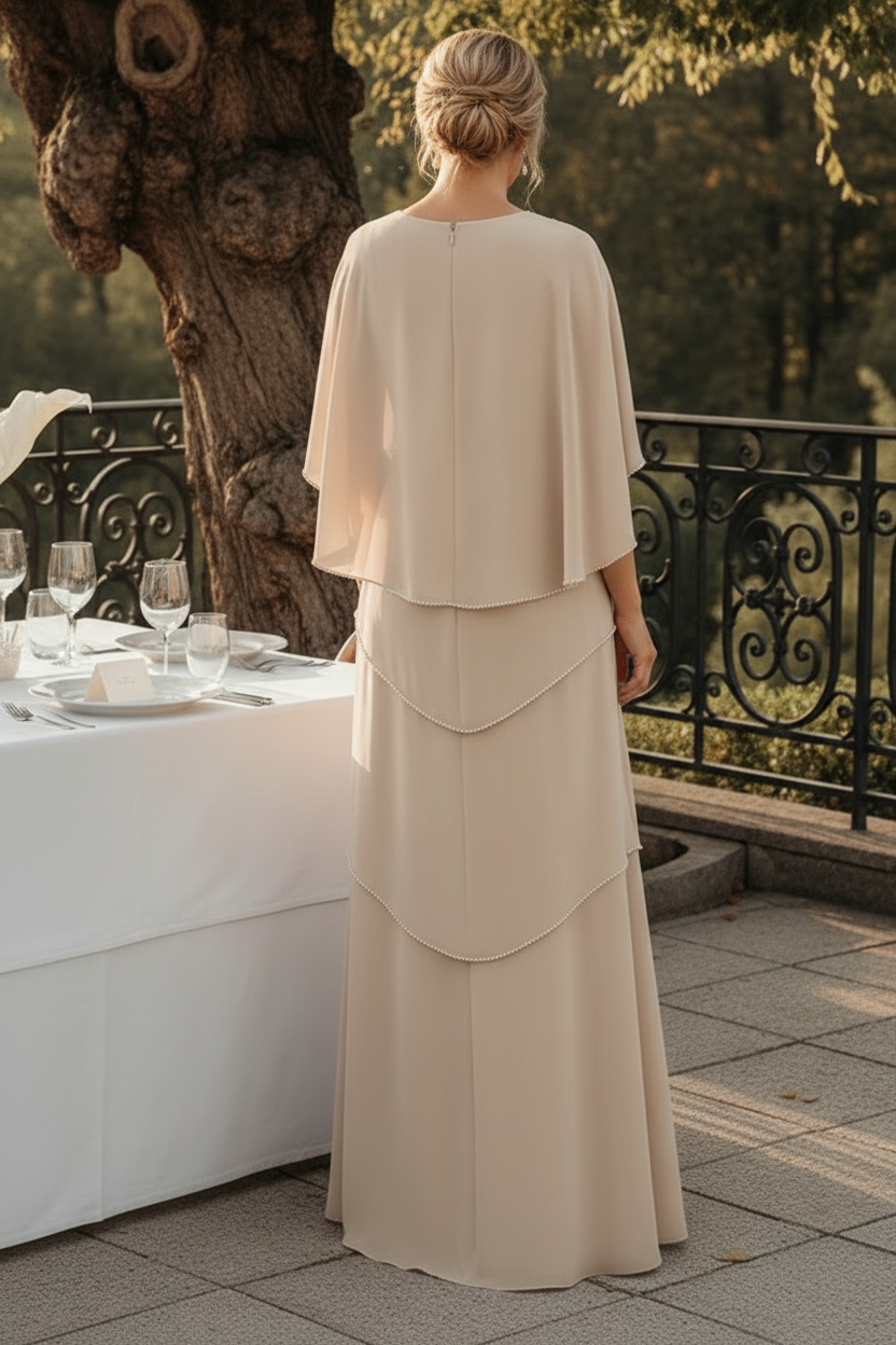 Embellished Capelet Tiered Maxi Gown