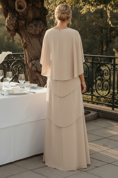 Embellished Capelet Tiered Maxi Gown