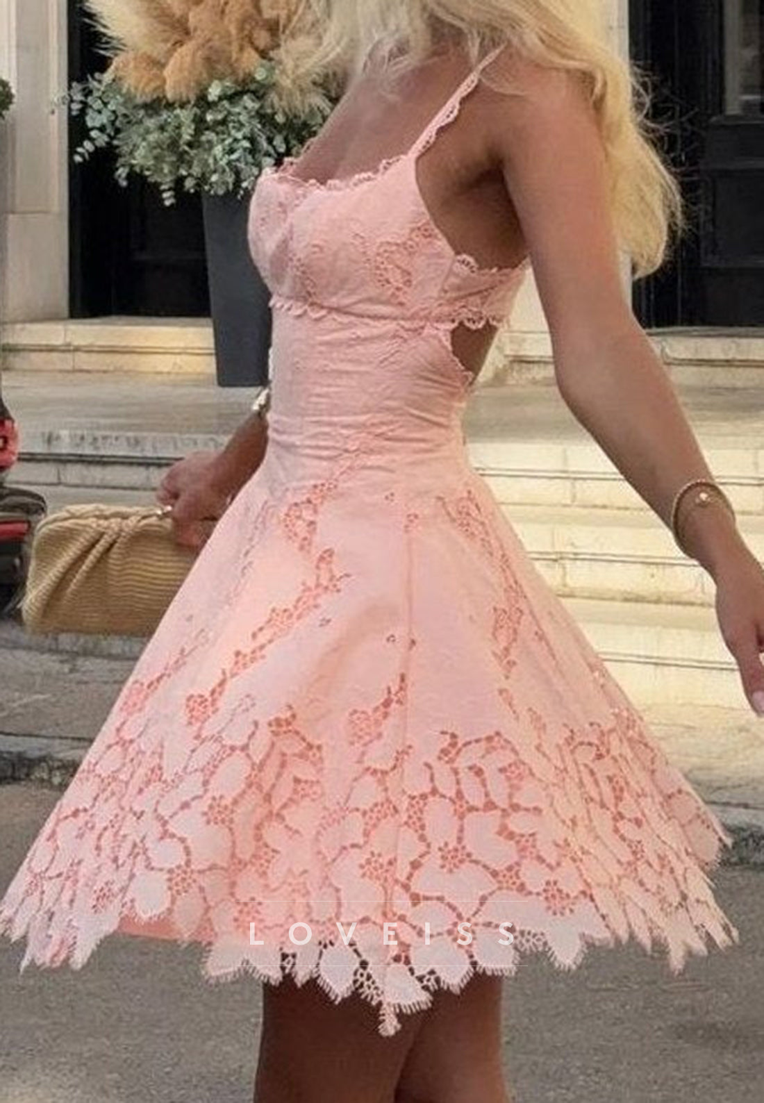 Lace A-Line Mini Dress with Open Back