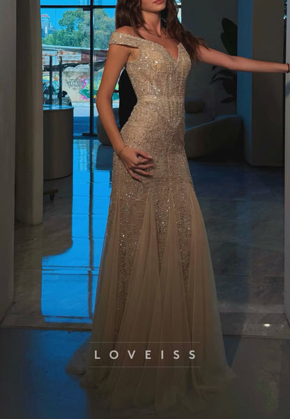 Off-the-Shoulder Beaded Mermaid Gown