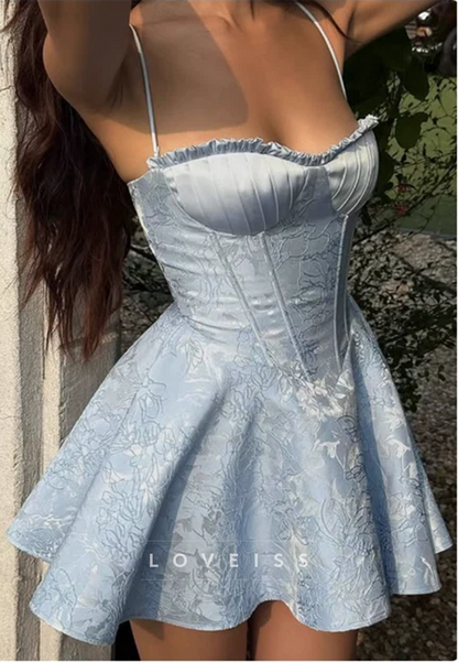 Brocade Corset Mini Dress with Spaghetti Straps