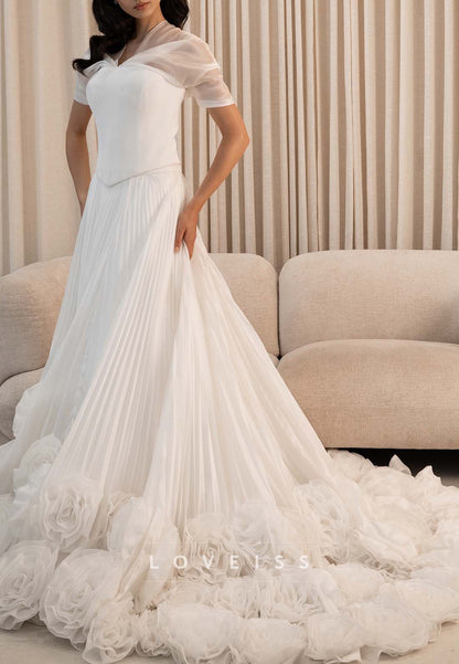 Pleated A-Line Gown with Rosette Train