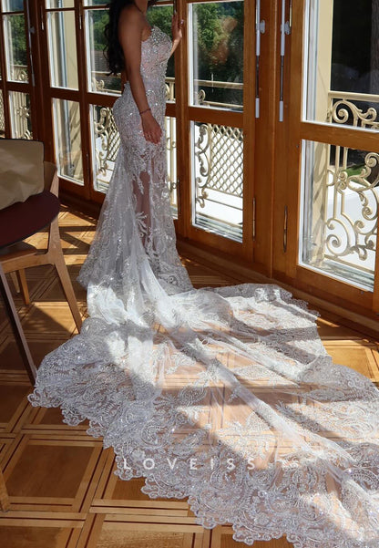 Beaded Strapless Mermaid Gown with Train