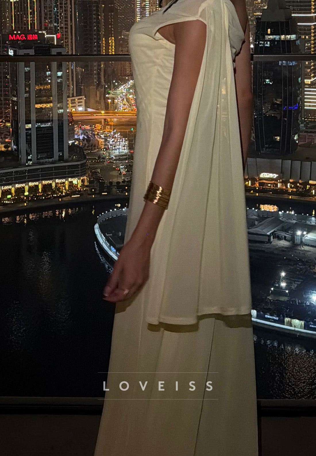 One-Shoulder Maxi Dress with Shoulder Drape