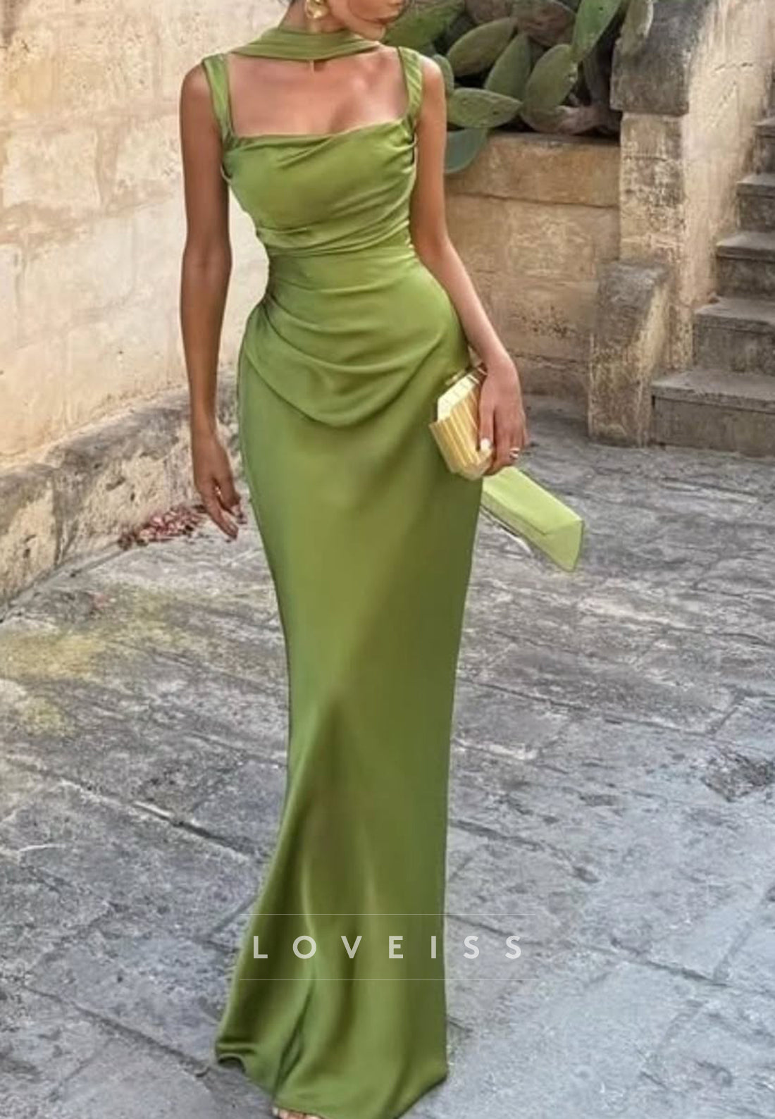 Satin Ruched Corset Back Maxi Dress with Sashes