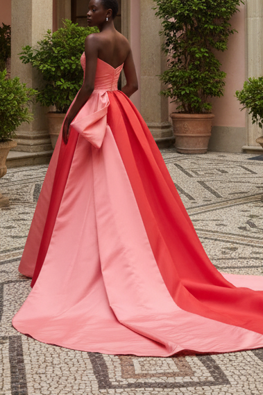 Strapless Sweetheart High Slit Gown with Cascading Train