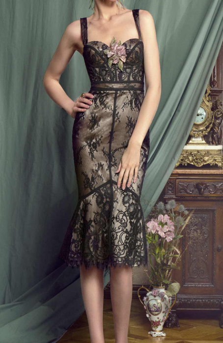 Lace Midi Dress with Floral Applique