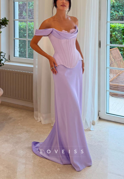 Off-the-Shoulder Corset Gown with Floral Trim